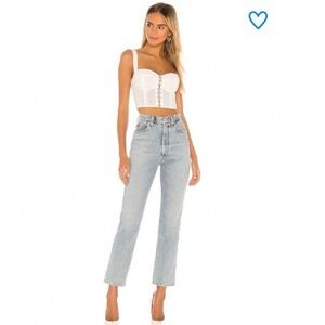 Superdown Romona Crop Top White Eyelet Lace Corset Hook Eye Sweetheart Small NWT